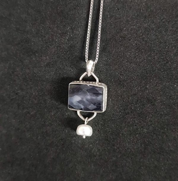 Blue sapphire & freshwater pearl silver 925' necklace - Image 4