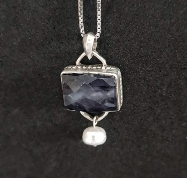 Blue sapphire & freshwater pearl silver 925' necklace - Image 3
