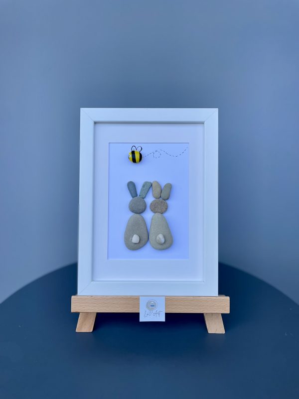 Framed Pebble Art “Happy Bunnies” - Image 8
