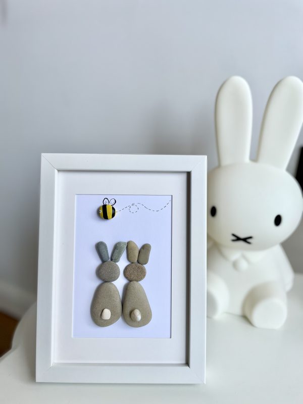 Framed Pebble Art “Happy Bunnies” - Image 4