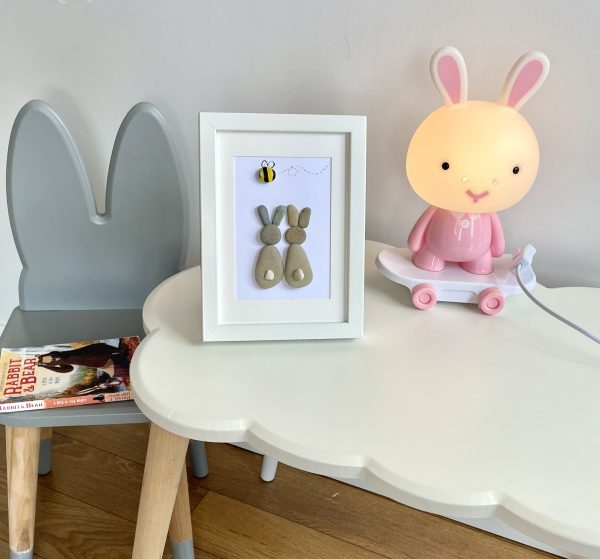 Framed Pebble Art “Happy Bunnies” - Image 6