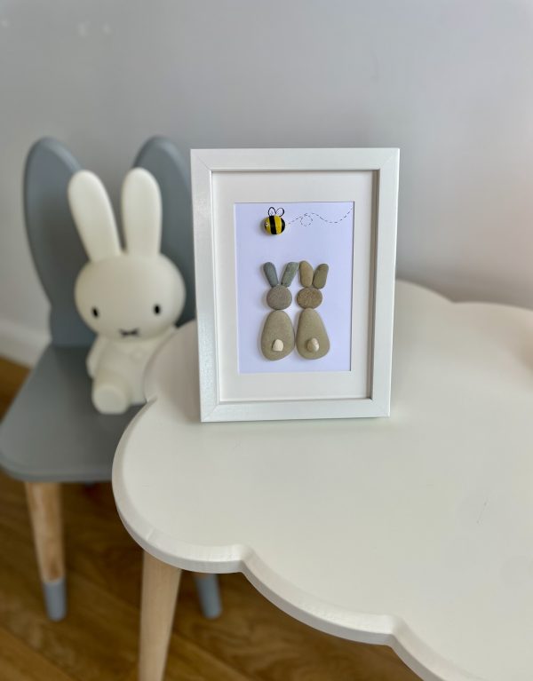 Framed Pebble Art “Happy Bunnies” - Image 5
