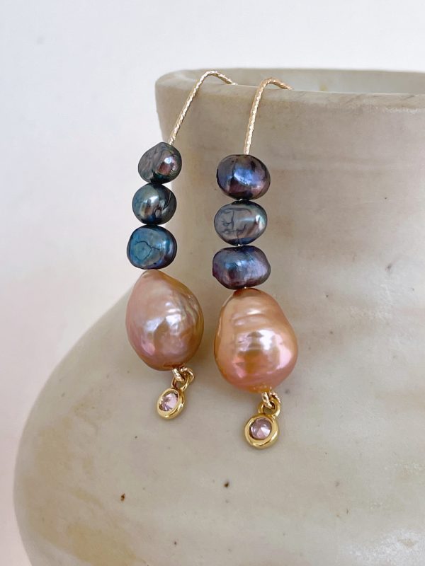 Gold Marquise Baroque Pearl Earrings - Image 3