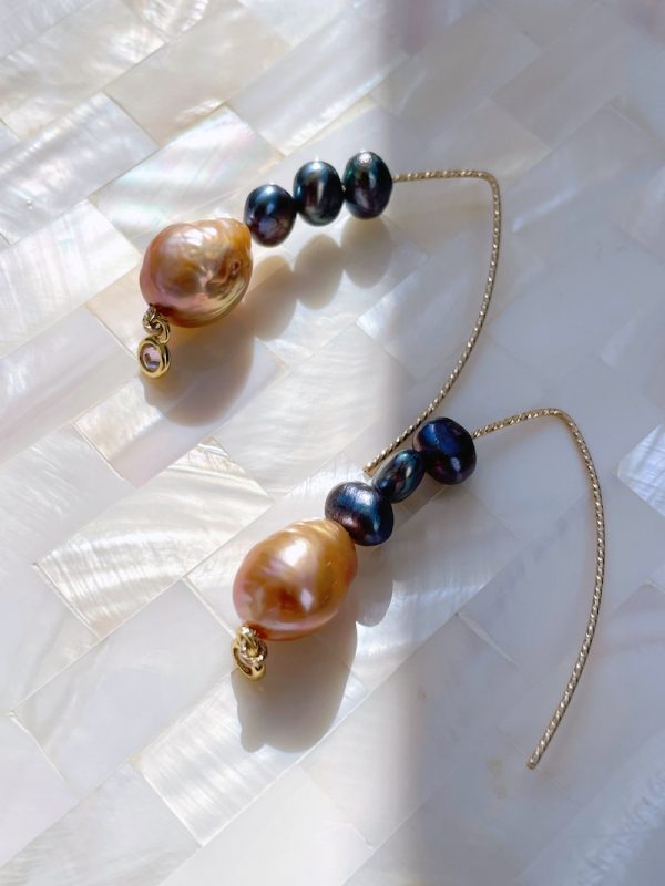 Gold Marquise Baroque Pearl Earrings - Image 5
