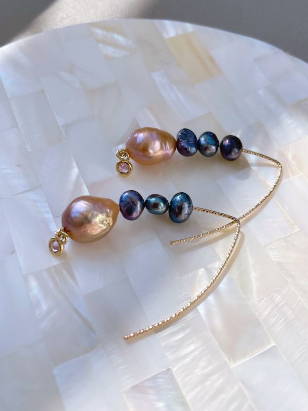 Gold Marquise Baroque Pearl Earrings - Image 4