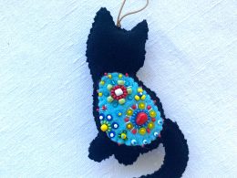 Handmade Cyprus Cat Ornament. Embroidered cat.