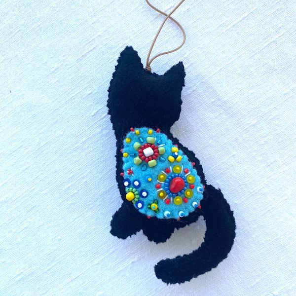 Handmade Cyprus Cat Ornament. Embroidered cat.
