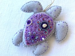 Caretta caretta Handmade Ornament. Purple Sea turtle hanging.