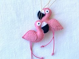 Pink Flamingo ornaments from Cyprus. Felt flamingo.
