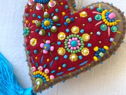 Handmade Beaded Heart Ornament with Tassel