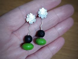 Silver Stud earrings with lava and green howlite stones