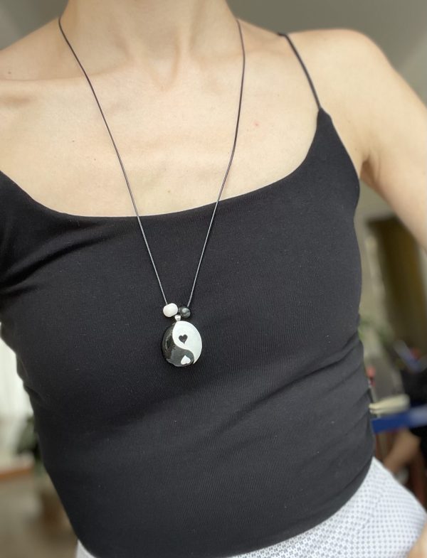 Hand Painted Pebble Necklace "Yin and Yang" - Image 8