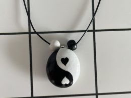 Hand Painted Pebble Necklace "Yin and Yang"