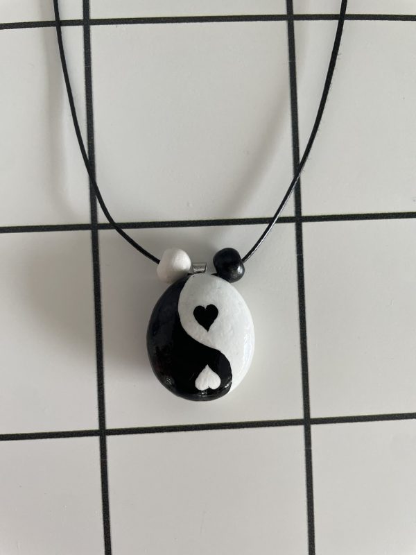 Hand Painted Pebble Necklace "Yin and Yang"
