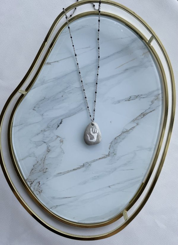 Hand Painted Pebble Necklace "Hand in Hand" - Image 6