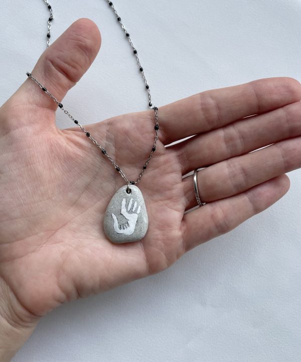 Hand Painted Pebble Necklace "Hand in Hand" - Image 12