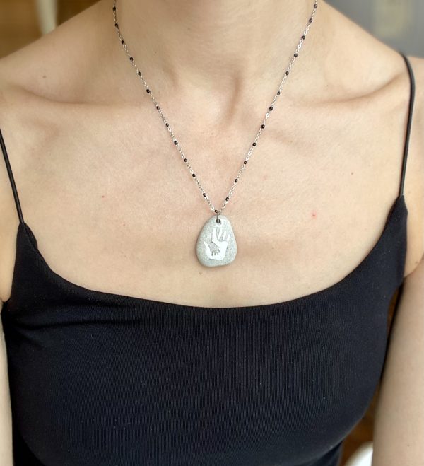 Hand Painted Pebble Necklace "Hand in Hand" - Image 3