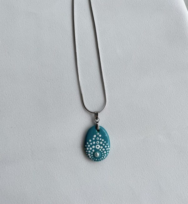 Hand Painted Pebble Necklace "The Pearl"