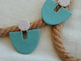 Beige And Turquoise Statement Polymer Clay Earrings