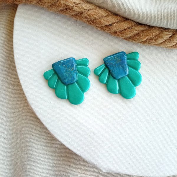 Metallic Green And Blue Polymer Clay Studs