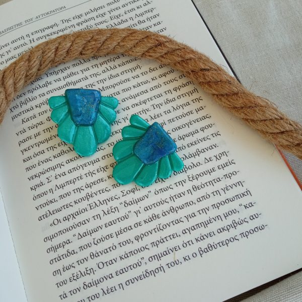 Metallic Green And Blue Polymer Clay Studs - Image 3