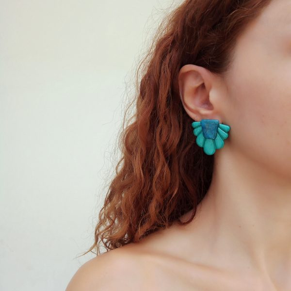 Metallic Green And Blue Polymer Clay Studs - Image 2