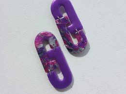 Marbled purple, fuchsia and silver statement stud earrings