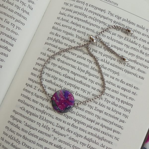 Marbled Fuchsia, Purple and Silver Bracelet - Image 2