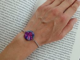 Marbled Fuchsia, Purple and Silver Bracelet