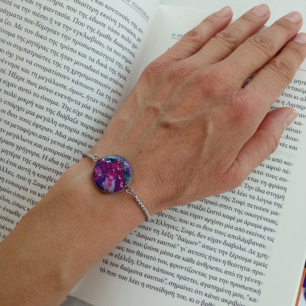 Marbled Fuchsia, Purple and Silver Bracelet