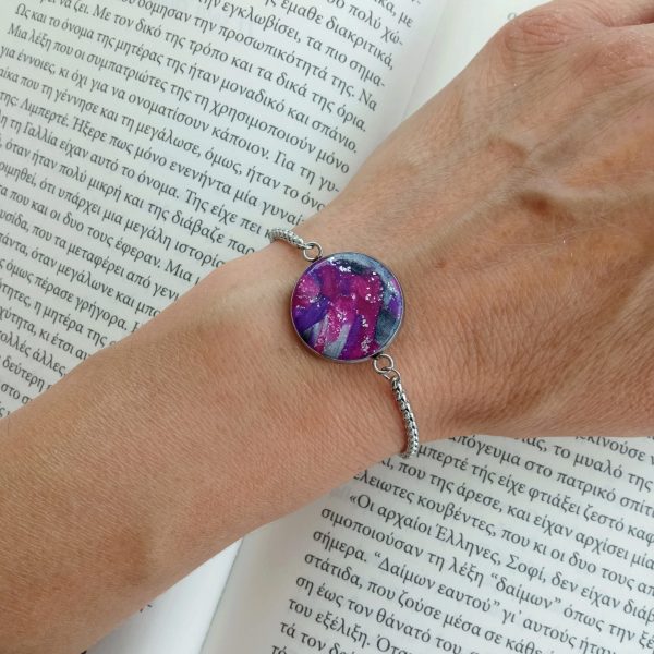 Marbled Fuchsia, Purple and Silver Bracelet - Image 3