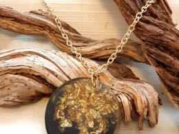 Black Necklace with Golden Leaves and Earrings Set