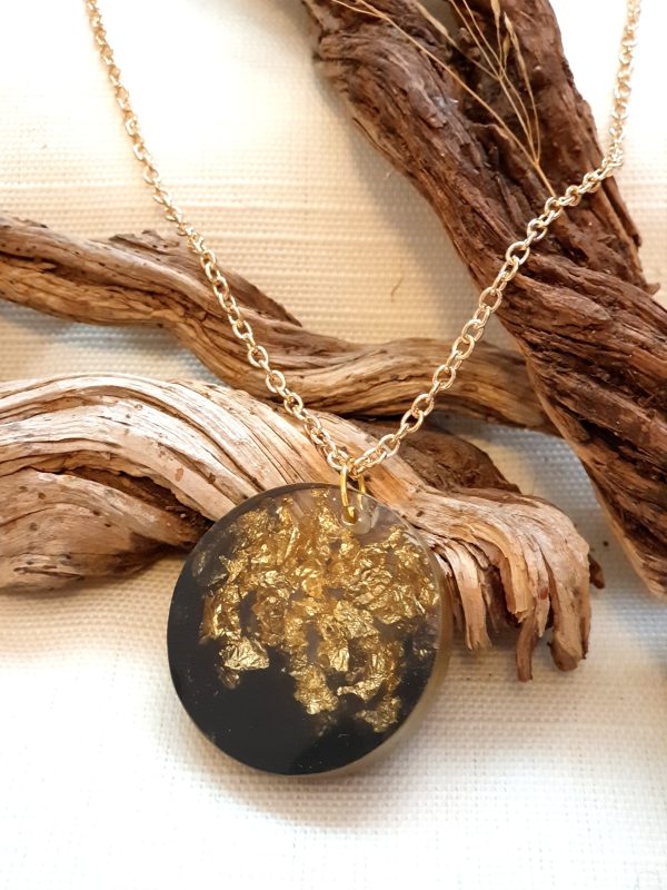 Black Necklace with Golden Leaves and Earrings Set