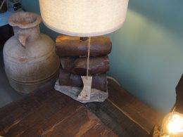 Olive log and Lefkara stone table lamp