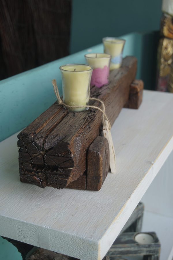 Hand crafted, rustic triple candle stand - Image 4
