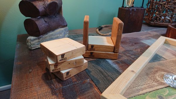Handmade, hard-wearing, big block, pine coasters with holder - Image 2