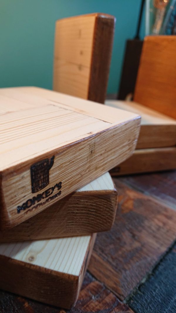Handmade, hard-wearing, big block, pine coasters with holder - Image 7