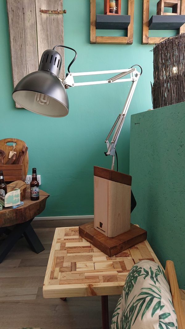 Industrial style work lamp on handmade stand with carry handle - Image 5