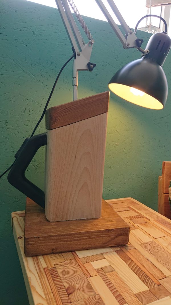 Industrial style work lamp on handmade stand with carry handle - Image 8