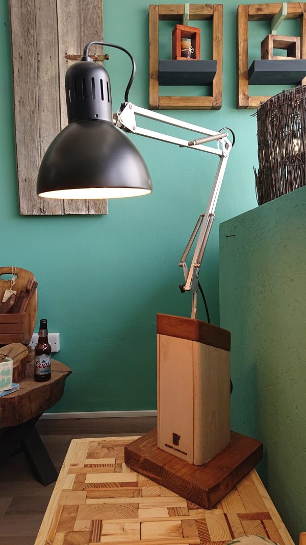 Industrial style work lamp on handmade stand with carry handle - Image 3