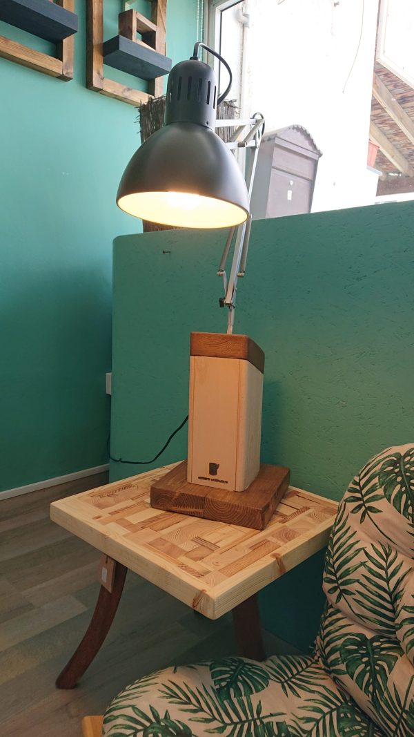 Industrial style work lamp on handmade stand with carry handle - Image 2