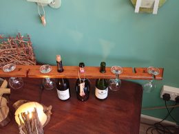 3 bottle, 6 glass repurposed pine wine display