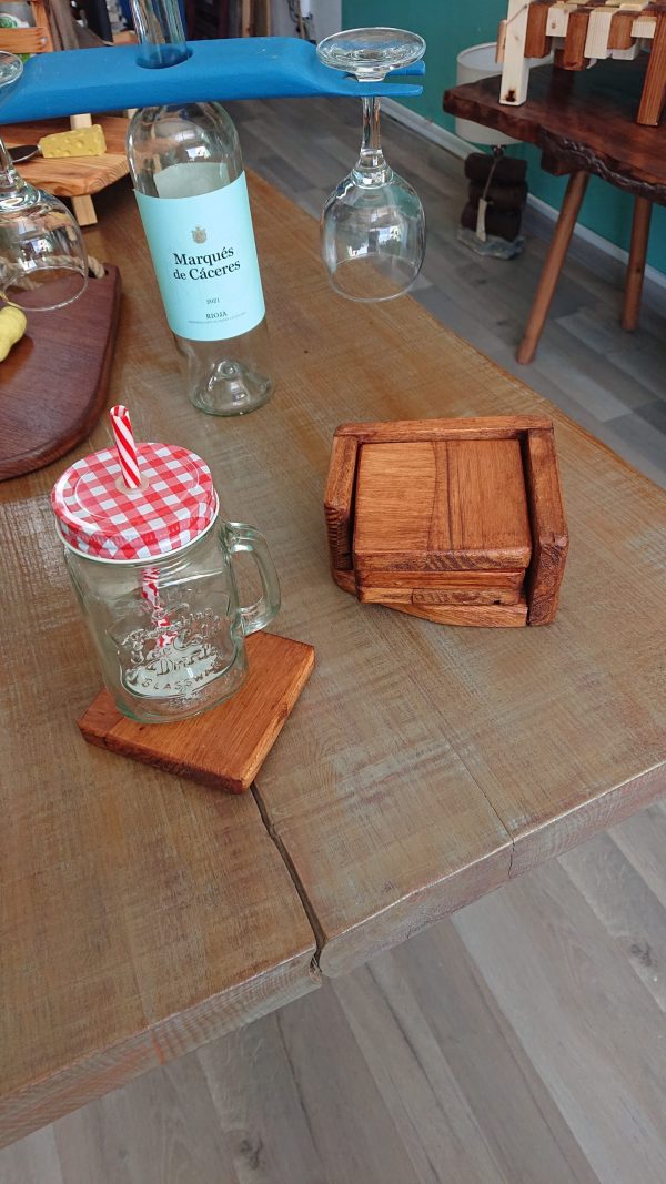 Set of 4 Handmade high-quality multi-wood coasters with holder - Image 6