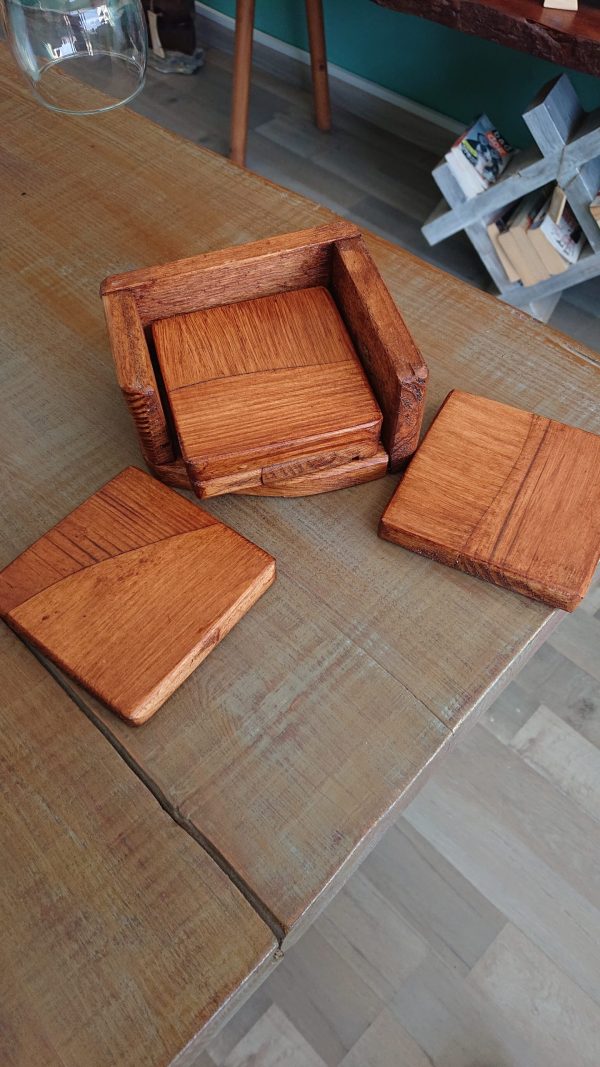 Set of 4 Handmade high-quality multi-wood coasters with holder - Image 5