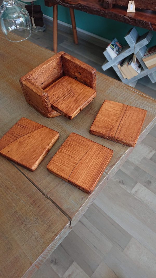 Set of 4 Handmade high-quality multi-wood coasters with holder - Image 4