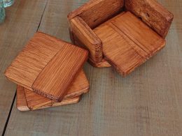 Set of 4 Handmade high-quality multi-wood coasters with holder