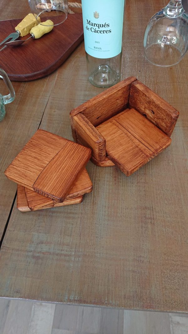 Set of 4 Handmade high-quality multi-wood coasters with holder