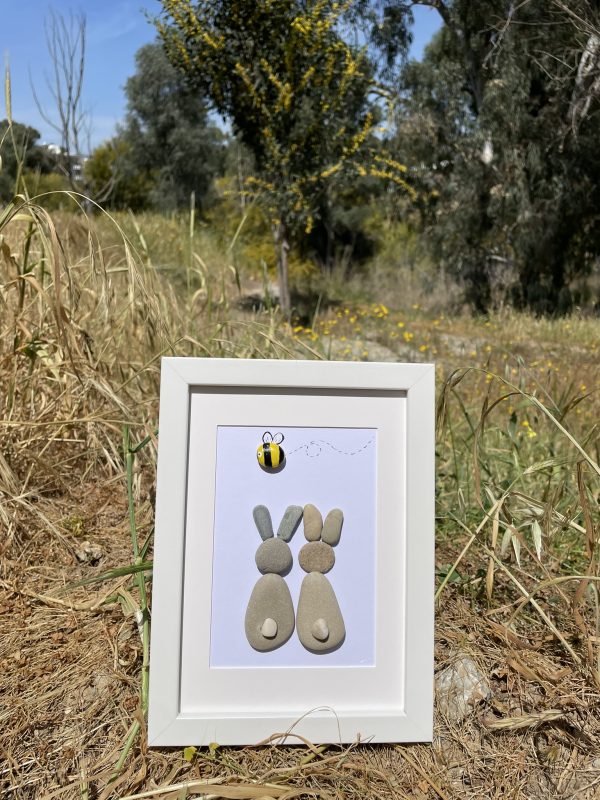 Framed Pebble Art “Happy Bunnies” - Image 17