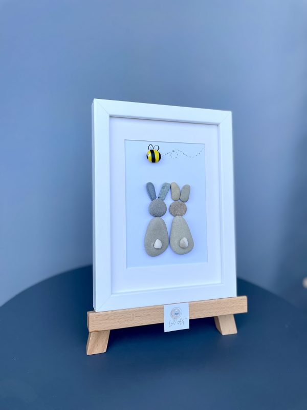 Framed Pebble Art “Happy Bunnies” - Image 16