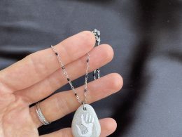 Hand Painted Pebble Necklace "Hand in Hand"
